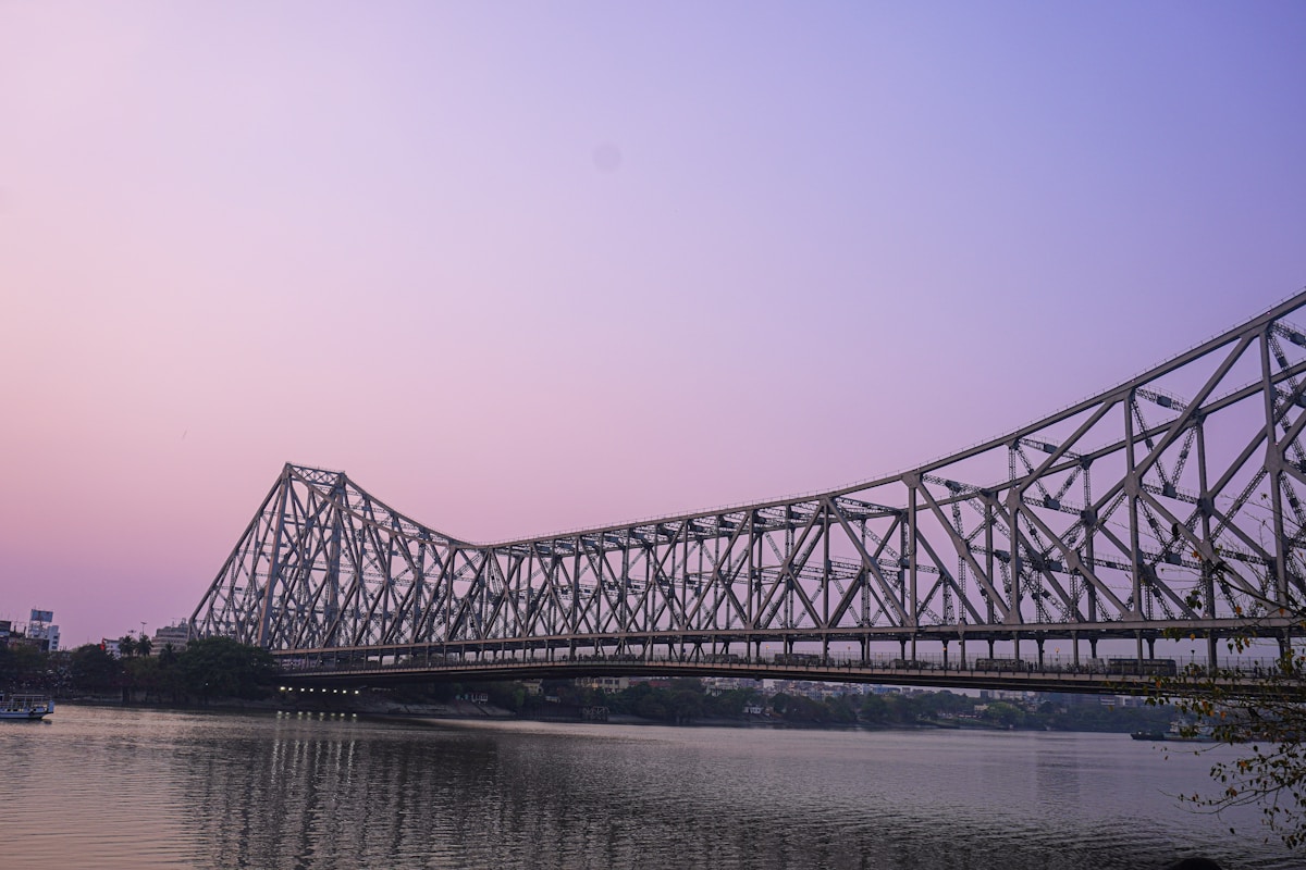 Howrah Bridge at dusk, Kolkata — our home base