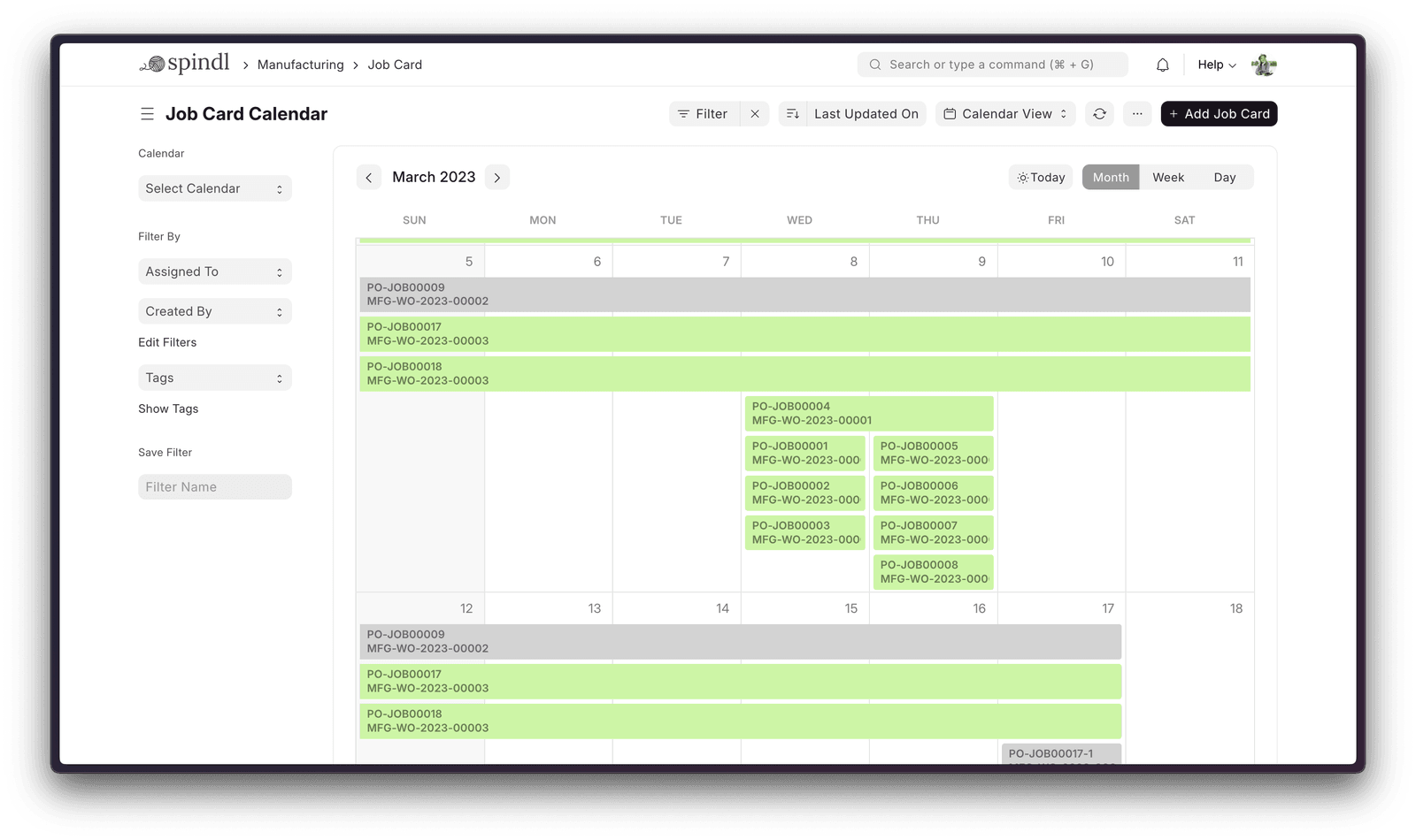 ERPNext job card calendar scheduling work orders